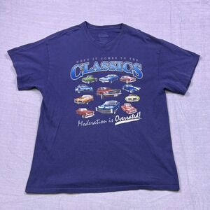 Lifestyle Classics Mens XL Graphic T Shirt Blue Classic Cars Moderation Tee